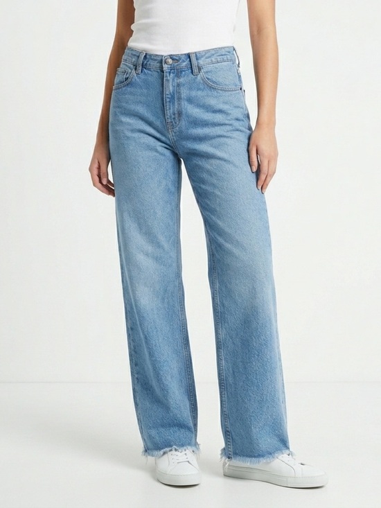 WV Project Denim - WV Project Straight Leg Jeans Raw Hem Zigzag Pockets Denim Light Wash L